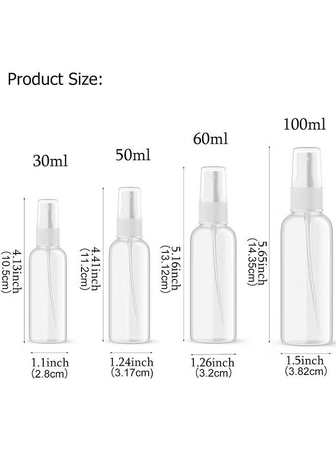واي جيه زجاجة رش زيت عطري شفافة من البلاستيك، بأربعة أحجام - 30مل، 50مل، 60مل و100مل، مجموعة زجاجات صغيرة للسفر للعطور، للسفر، حاويات سوائل صغيرة قابلة لإعادة التعبئة، مجموعة من 4 - Image 4
